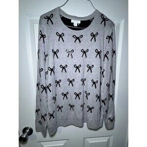 Charter Club Women’s Gray Long Sleeve Sweater Black Bows Size Large